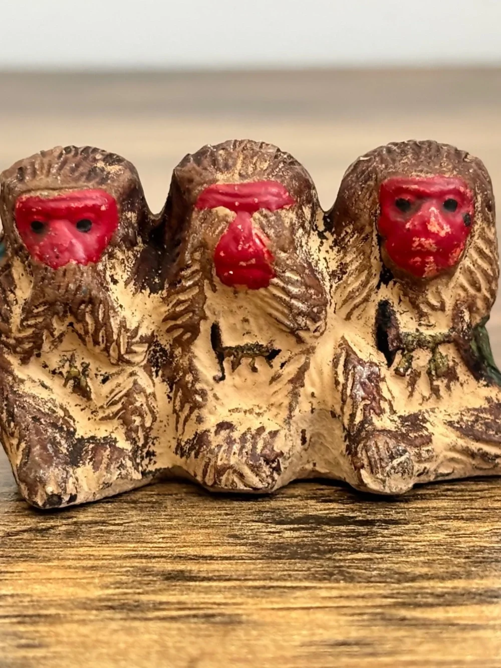 VINTAGE 3 Wise Monkeys See Hear Speak No Evil Bankoware Redware Figurine Japan